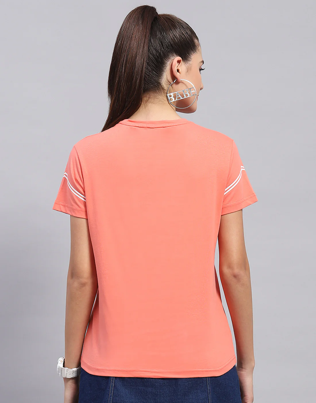 Women Pink Printed Round Neck Half Sleeve Top - Image 5