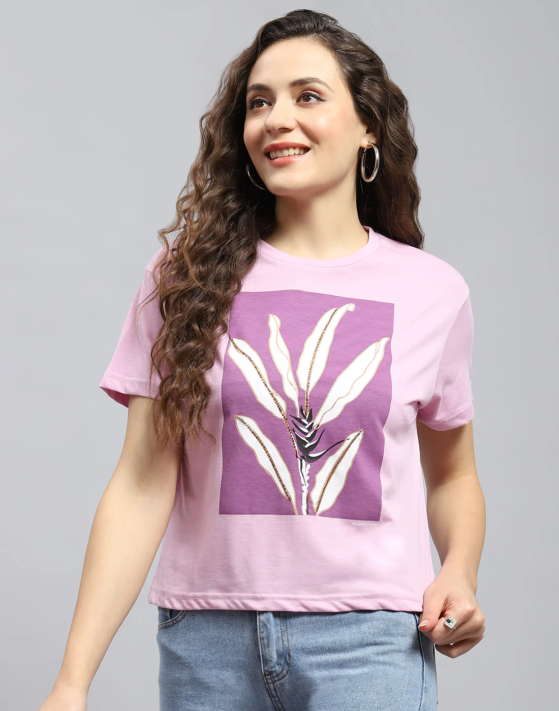 Women Pink Printed Round Neck Half Sleeve Top - Image 3
