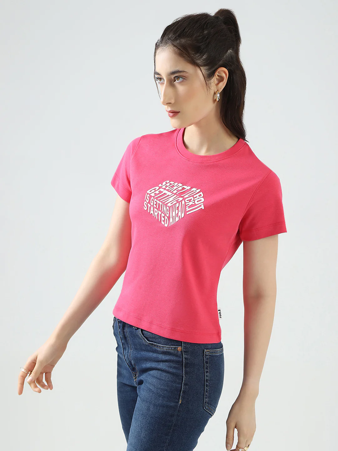 Rock.it Women Pink Printed Round Neck Half Sleeve Top - Image 3