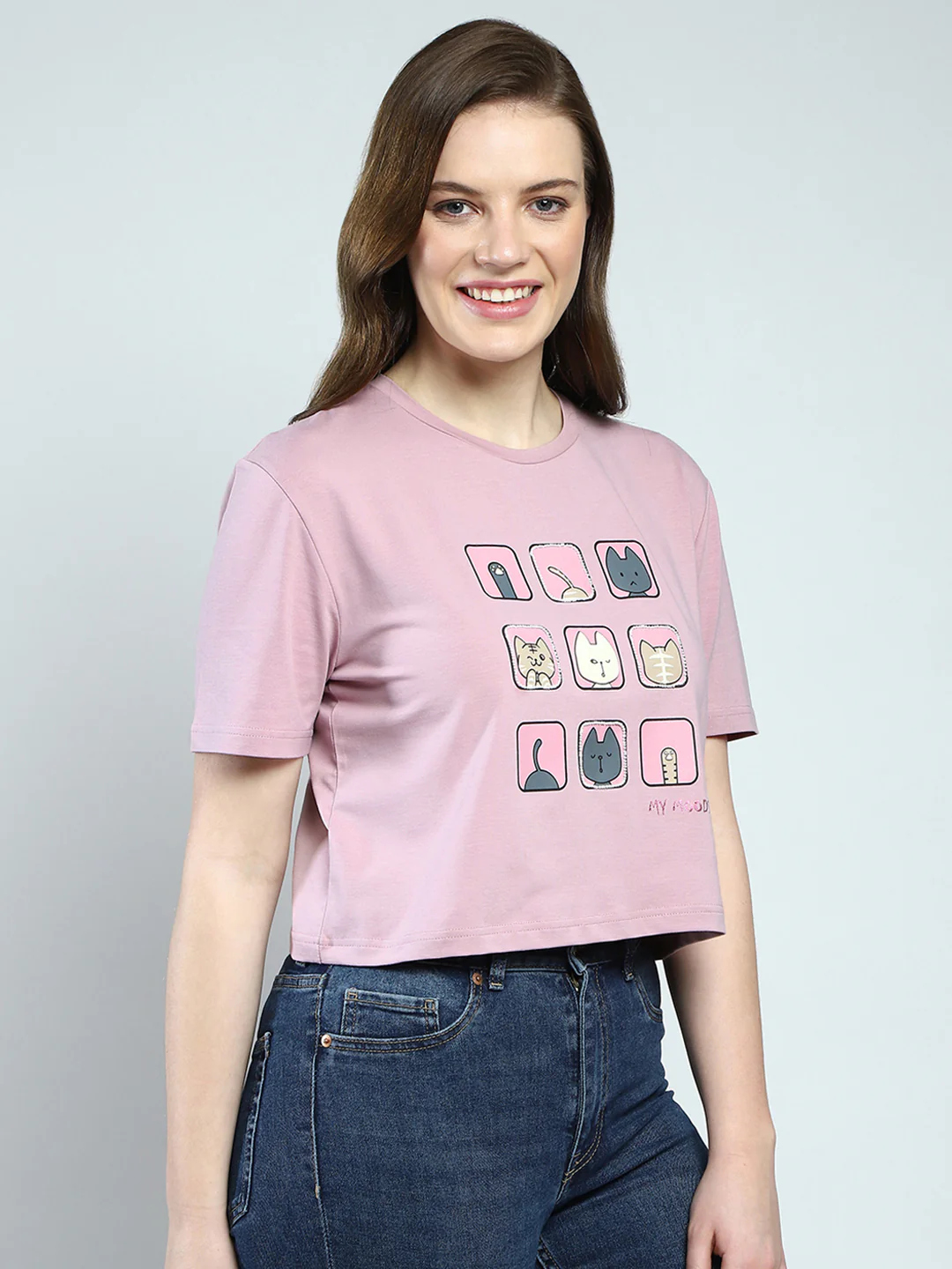 Women Pink Printed Round Neck Half Sleeve Top - Image 4