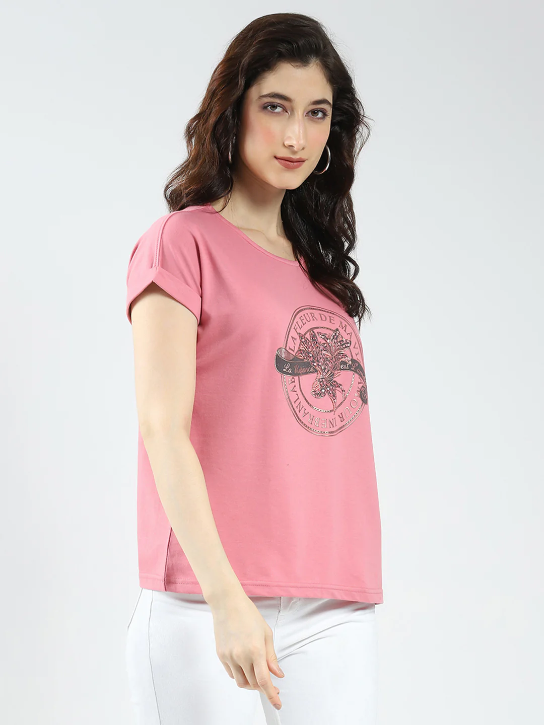 Women Pink Printed Round Neck Half Sleeve Top - Image 4