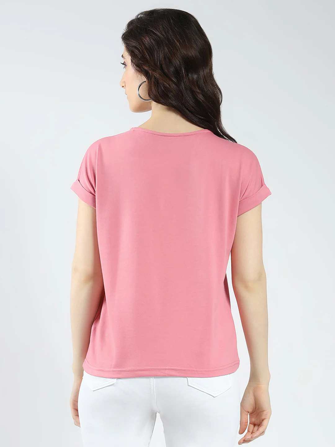 Women Pink Printed Round Neck Half Sleeve Top - Image 5