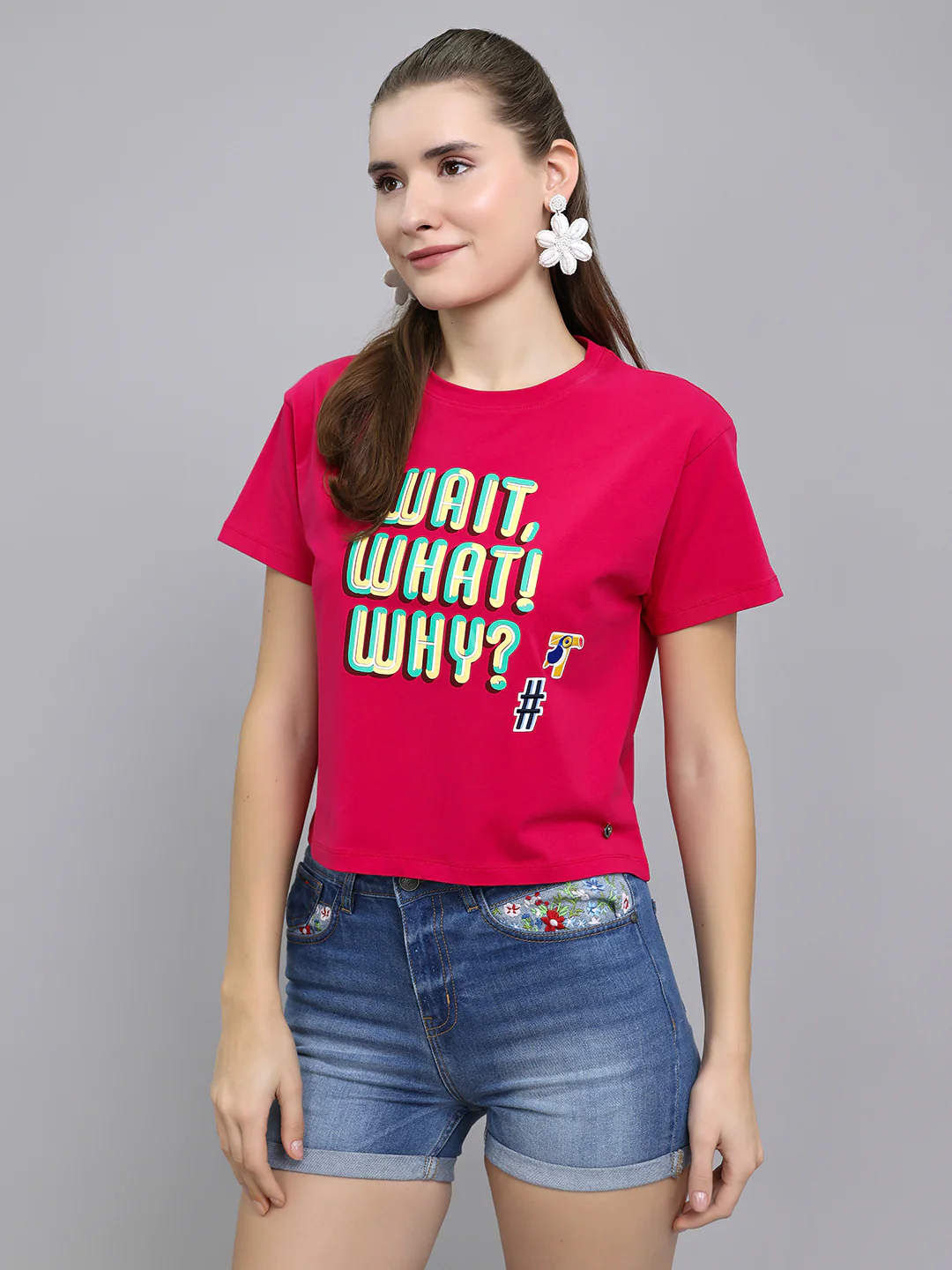 Women Pink Printed Round Neck Half Sleeve Top - Image 2