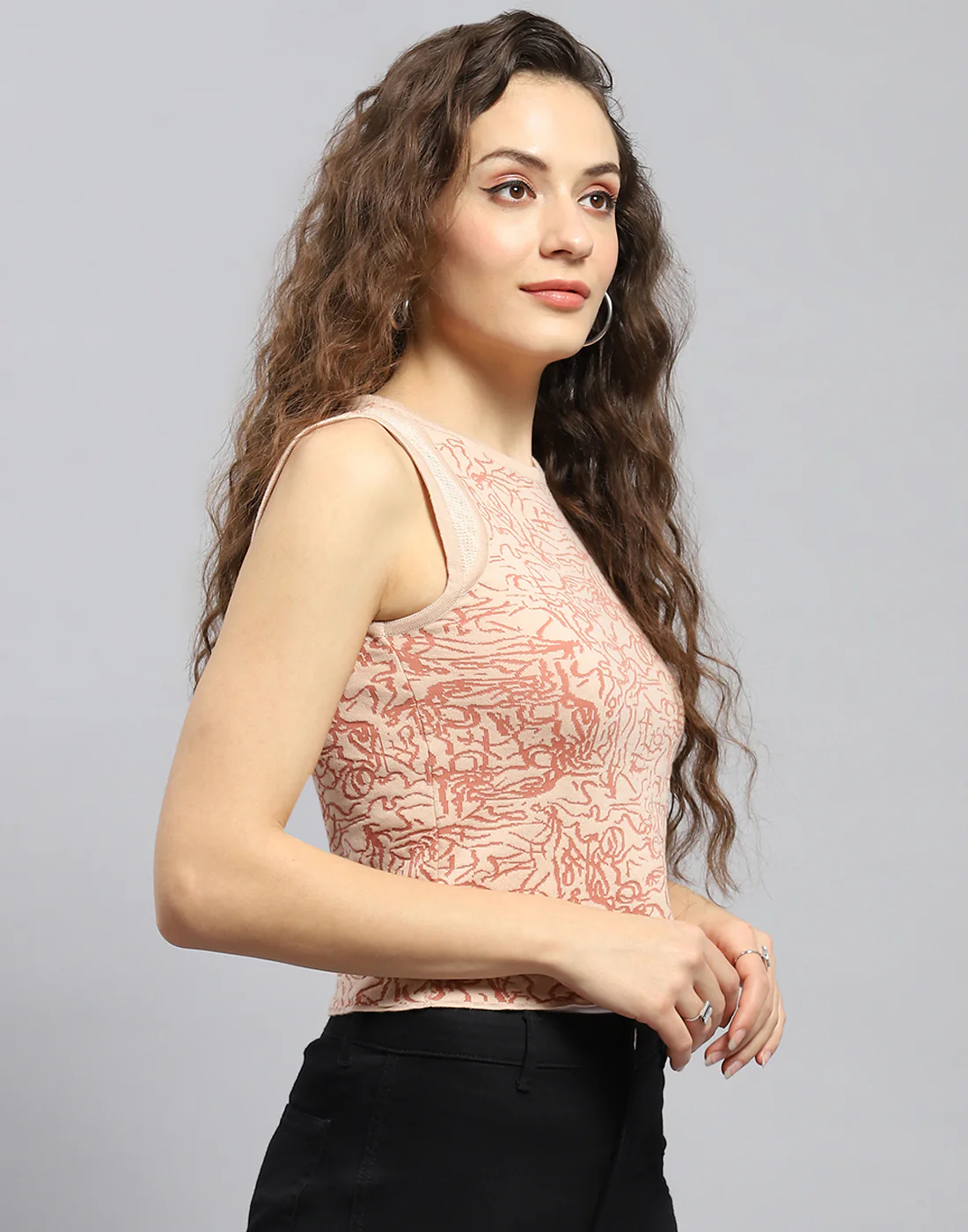 Women Pink Printed Round Neck Sleeveless Top - Image 5