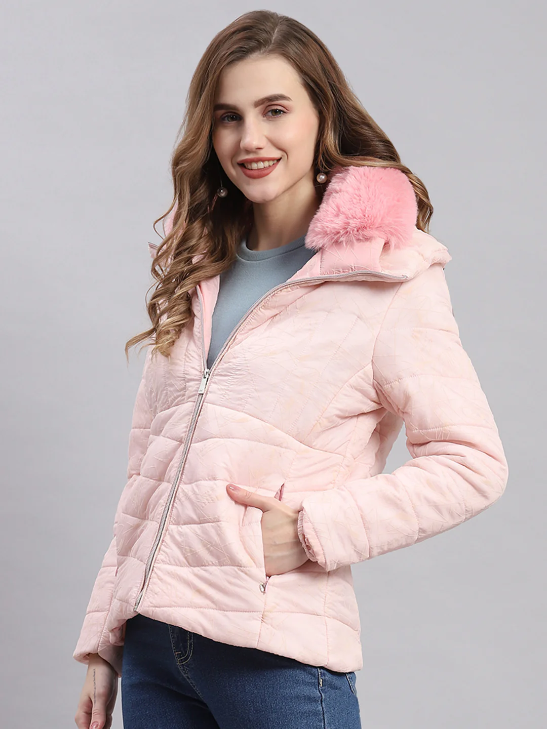 Women Pink Printed Spread Collar Full Sleeve Jackets - Image 4
