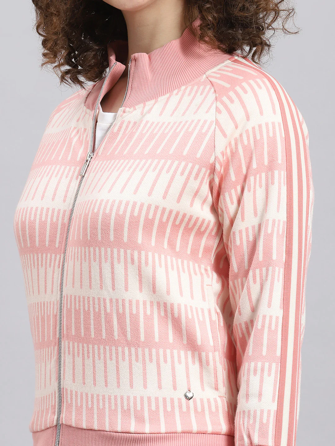 Women Pink Printed Stand Collar Full Sleeve Tracksuit - Image 6