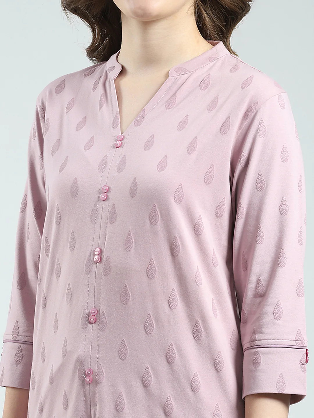 Women Pink Printed Round Neck 3/4th Sleeve Lower Set - Image 7