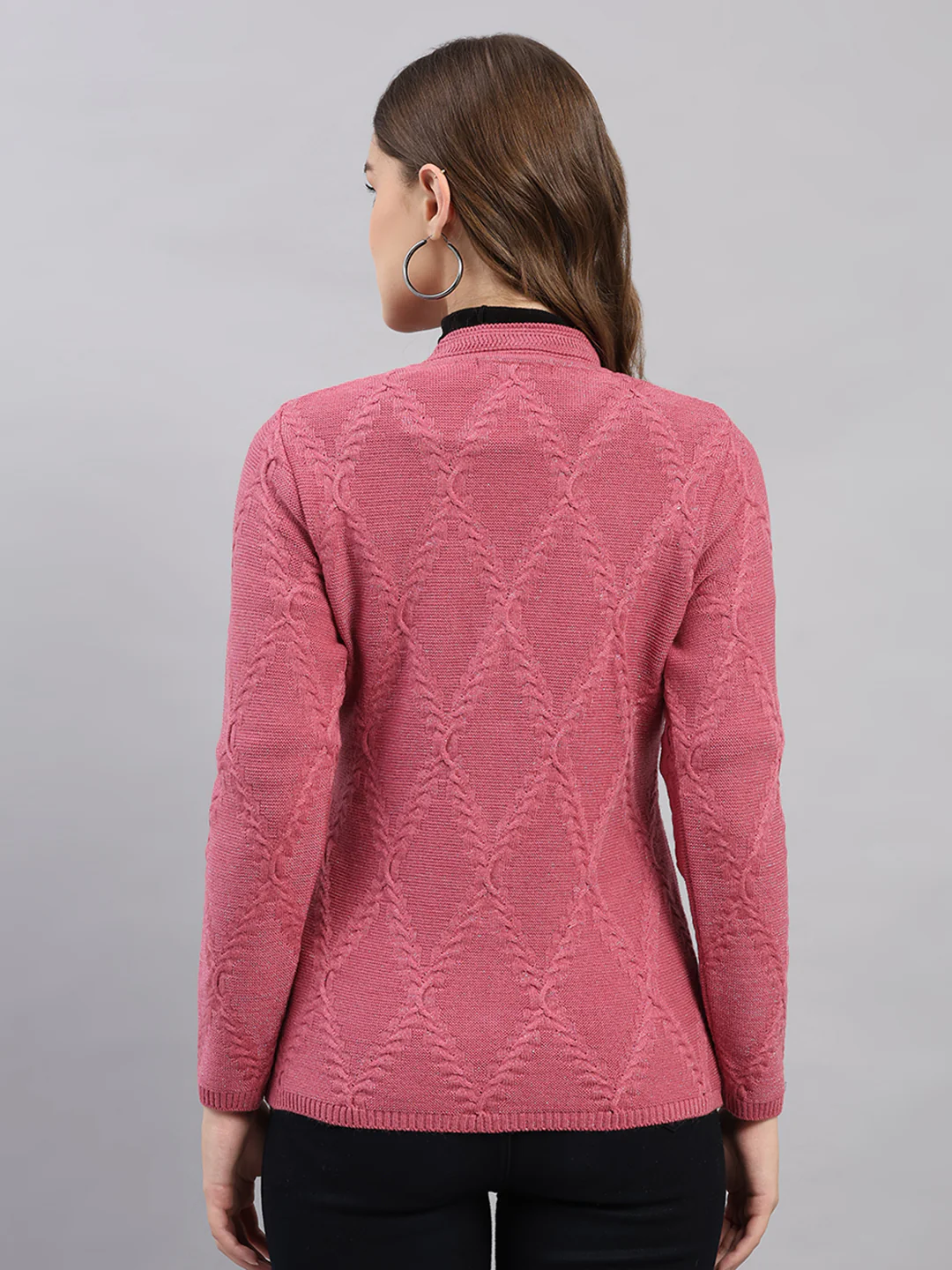 Women Pink Printed V Neck Full Sleeve Cardigan - Image 5
