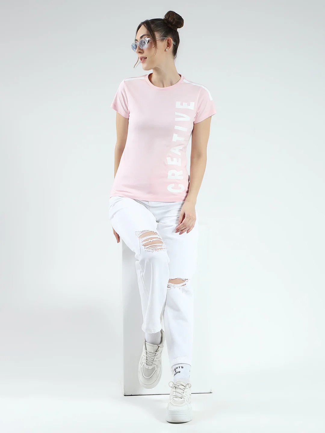 Rock.it Women Pink Printed Round Neck Half Sleeve Top - Image 2
