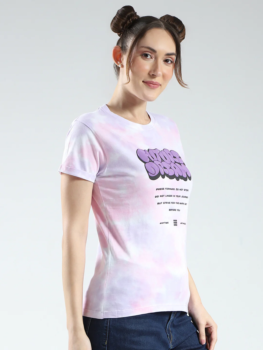 Rock.it Women Pink Printed Round Neck Half Sleeve Top - Image 4
