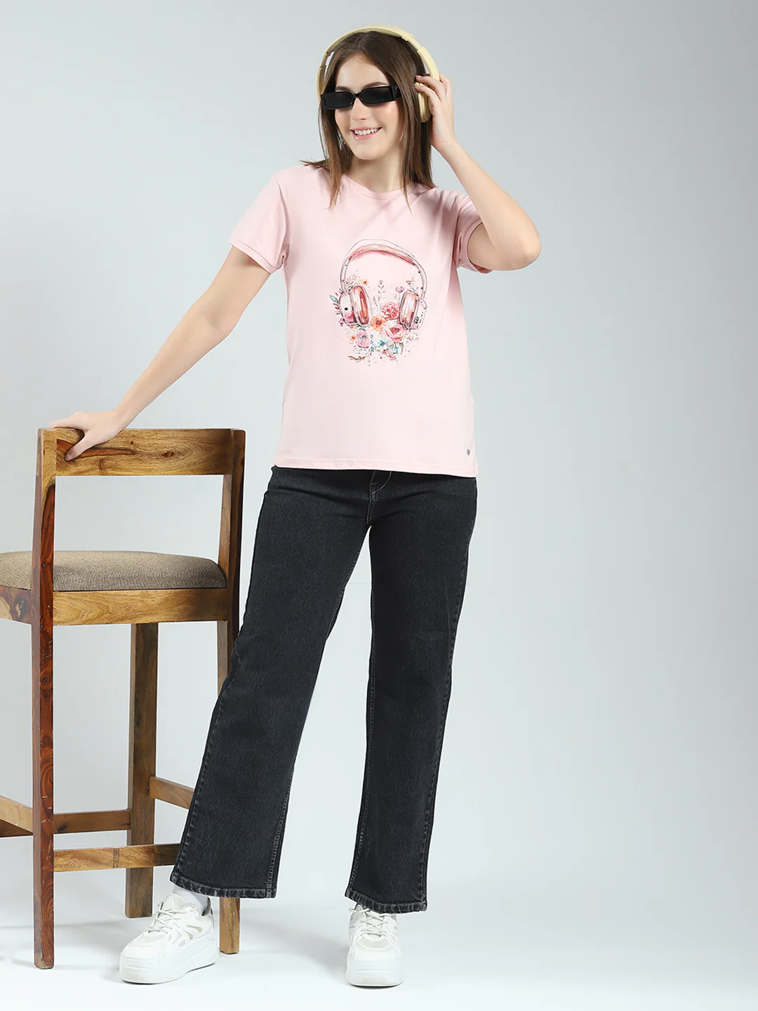 Women Pink Printed Round Neck Half Sleeve Top - Image 2