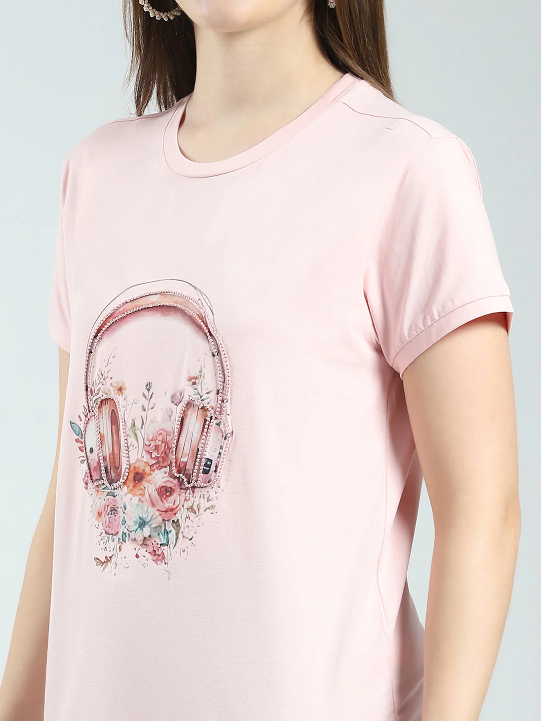 Women Pink Printed Round Neck Half Sleeve Top - Image 7