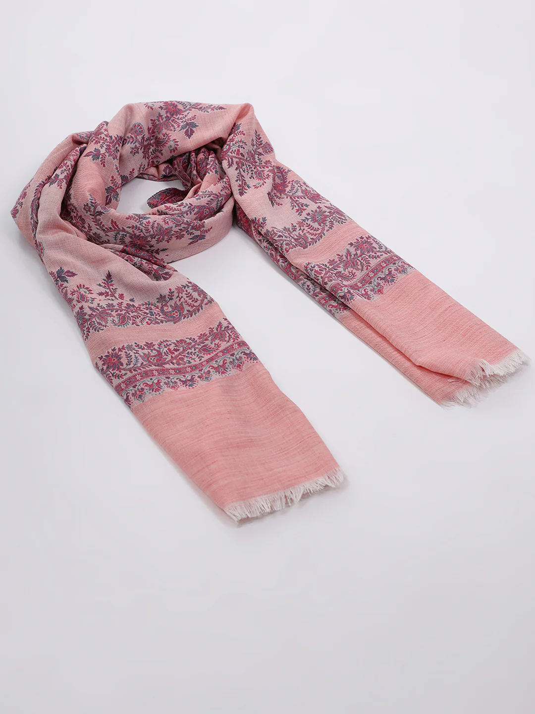 Women Pink Printed Wool Blend Shawl - Image 2