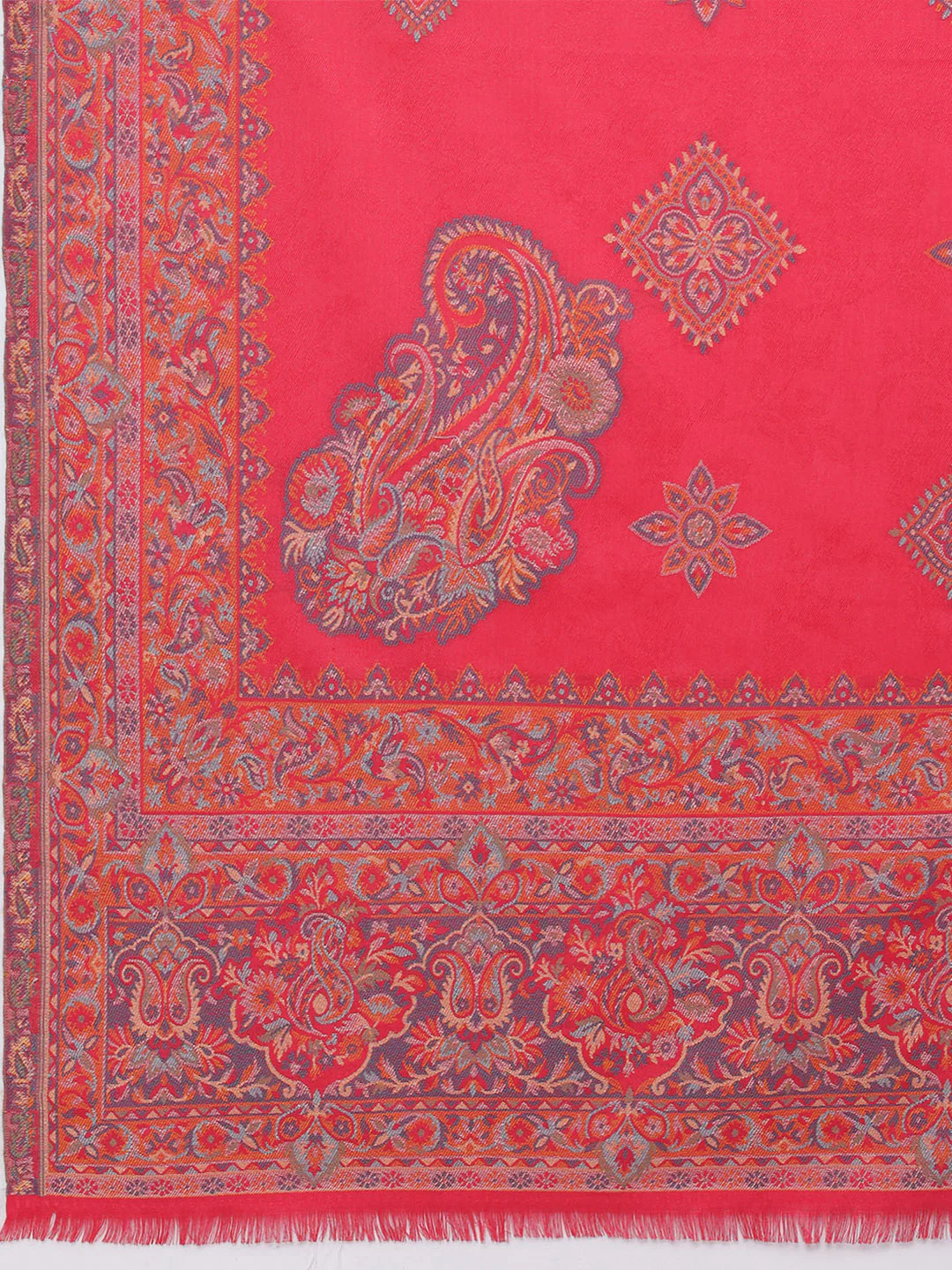 Women Pink Printed Wool Blend Shawl - Image 6