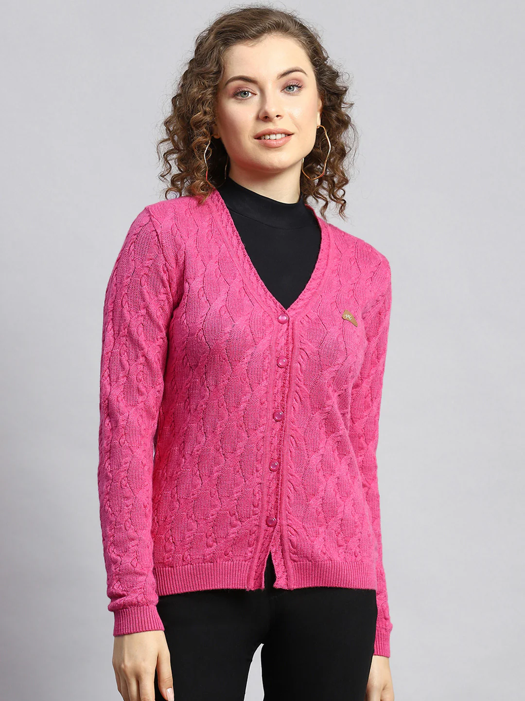 Women Pink Self Cardigan - Image 2