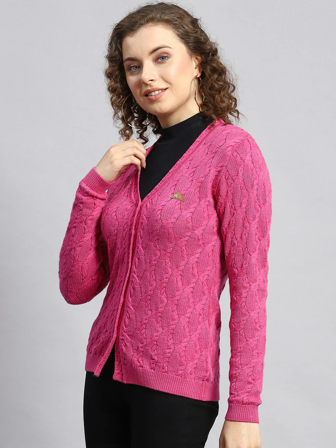 Women Pink Self Cardigan - Image 4