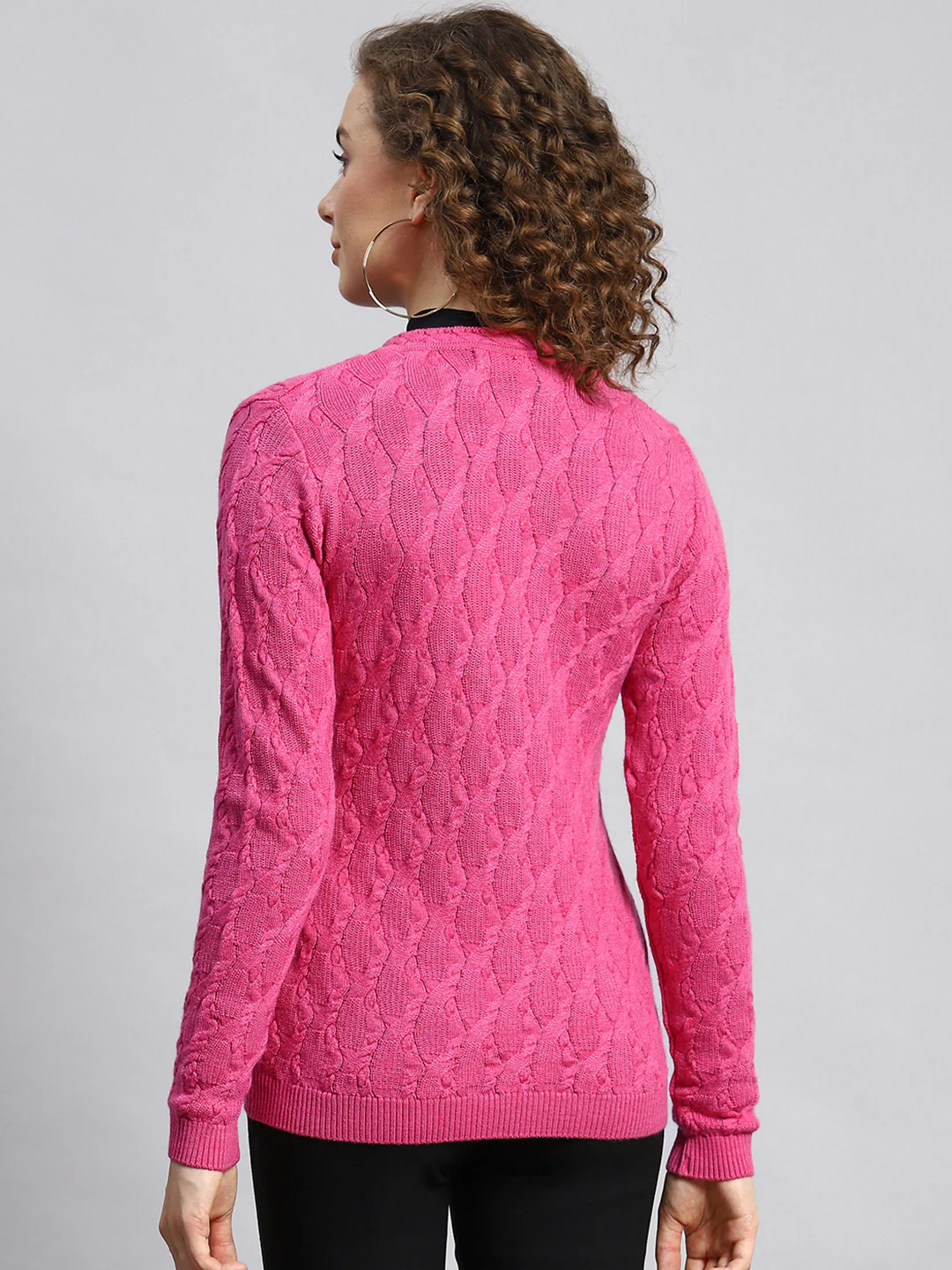 Women Pink Self Cardigan - Image 5