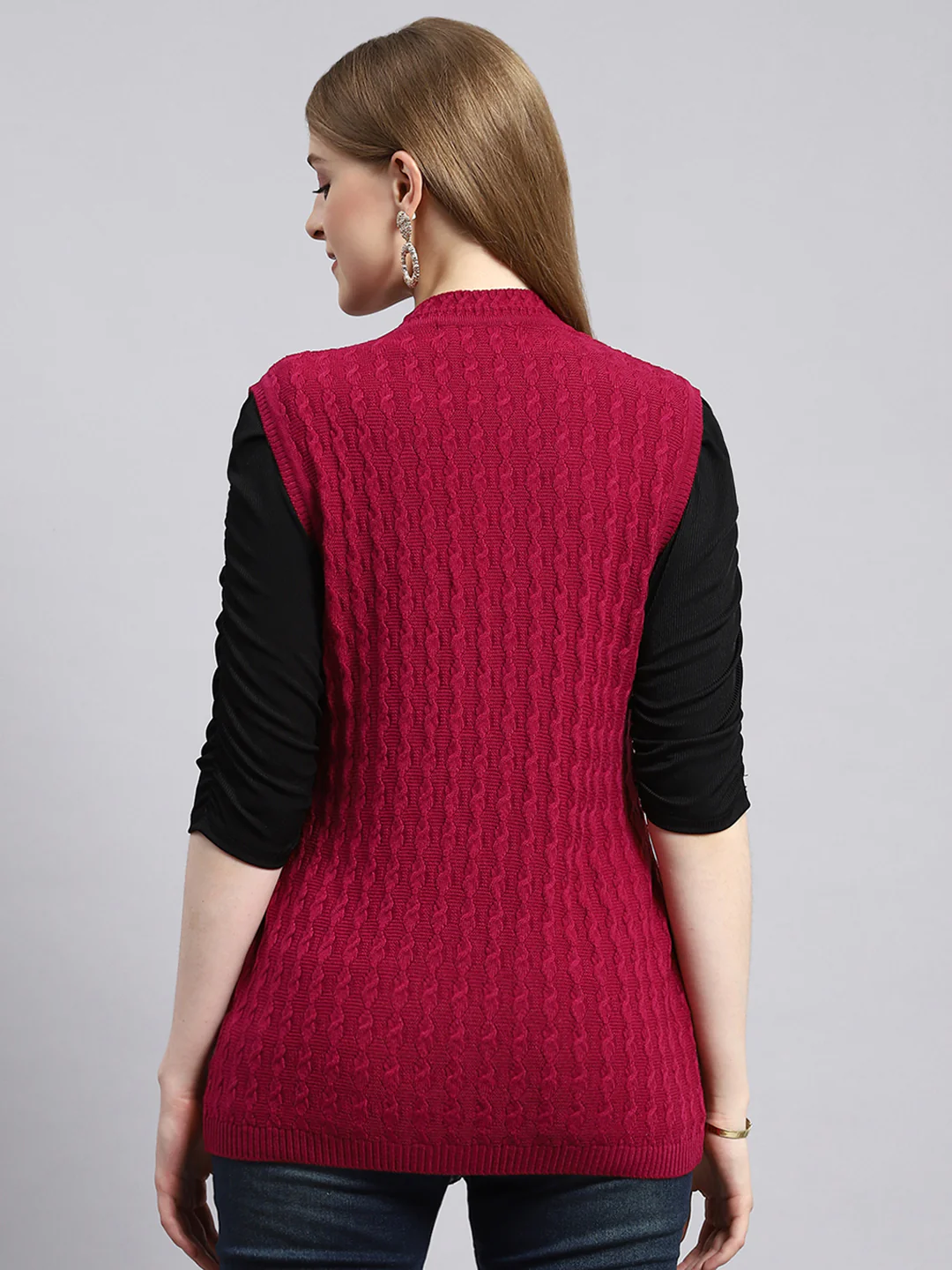 Women Pink Self Cardigan - Image 4
