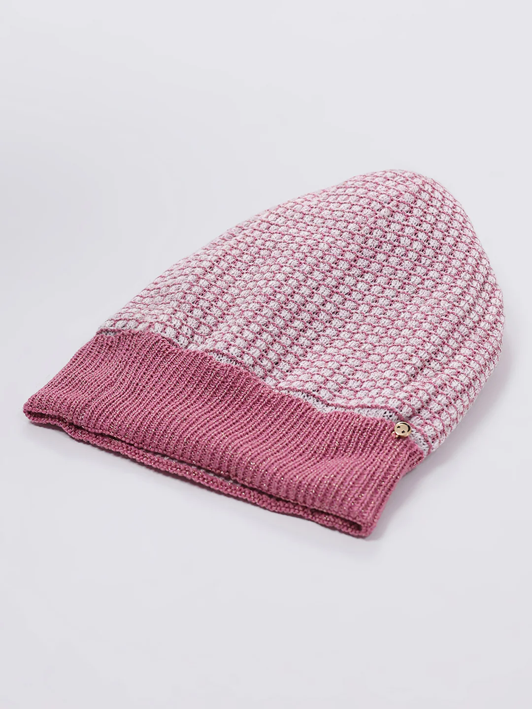 Women Pink Self Design Blend Wool Cap - Image 6