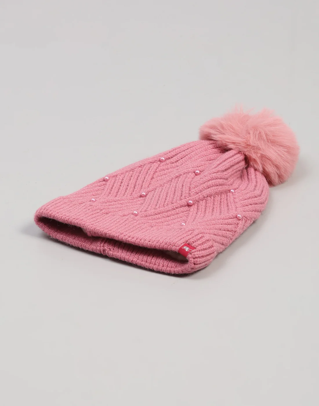 Women Pink Self Design Blend Wool Cap - Image 6