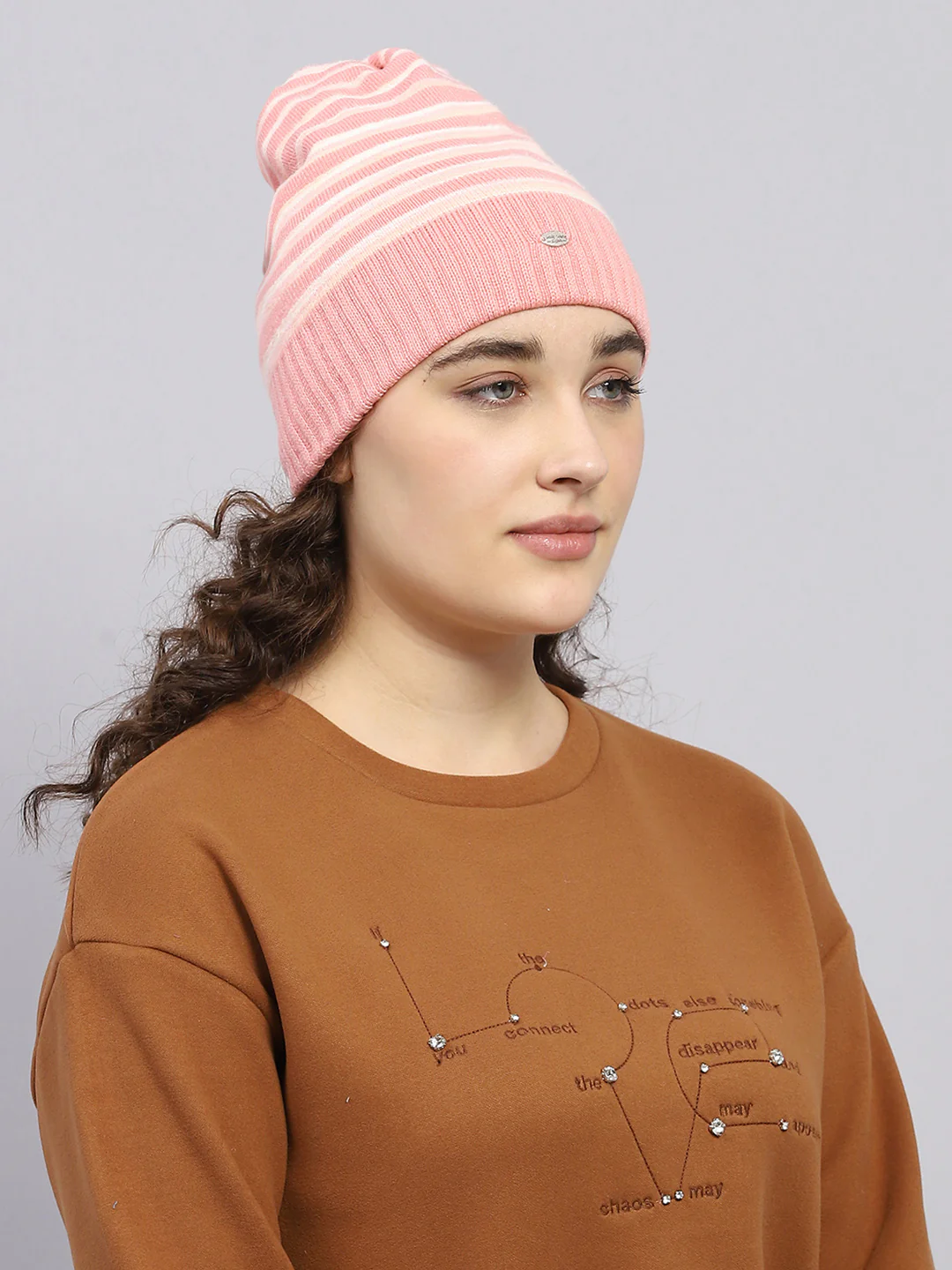 Women Pink Self Design Cap - Image 4