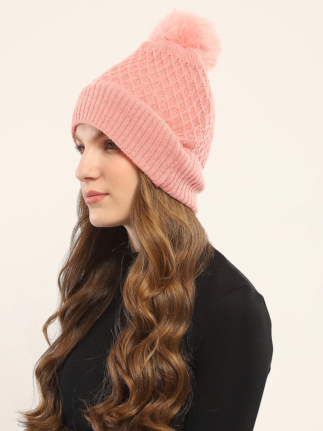 Women Pink Self Design Cap - Image 3