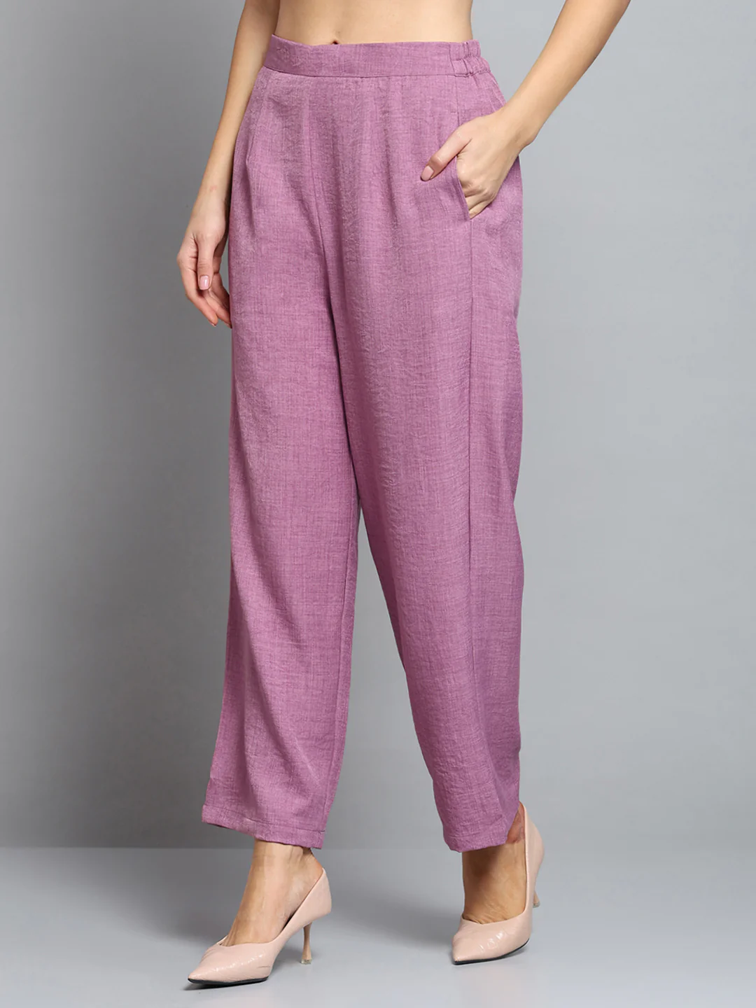 Women Pink Self Design Collar 3/4th Sleeve Cords Set - Image 6