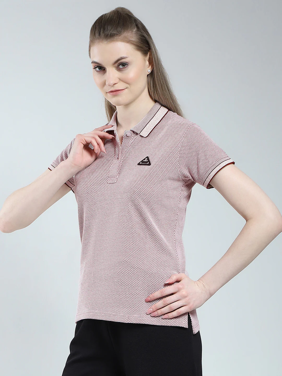 Rock.it Women Pink Self Design Collar Half Sleeve T-Shirt - Image 3