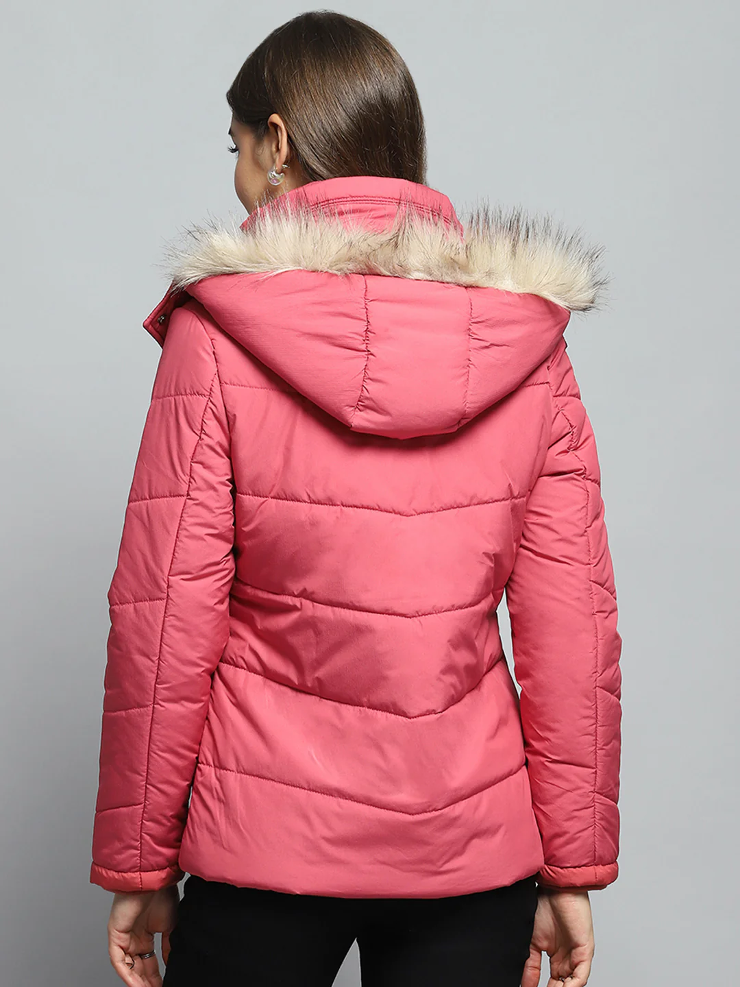 Women Pink Self Design Detachable Hood Full Sleeve Jacket - Image 5
