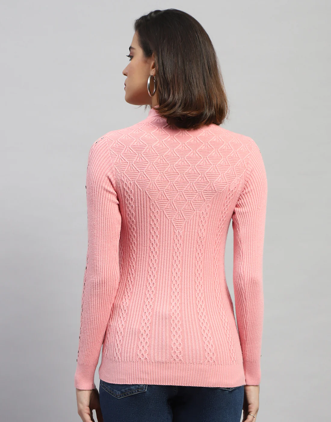 Women Pink Self Design High Neck Full Sleeve Sceavy - Image 5