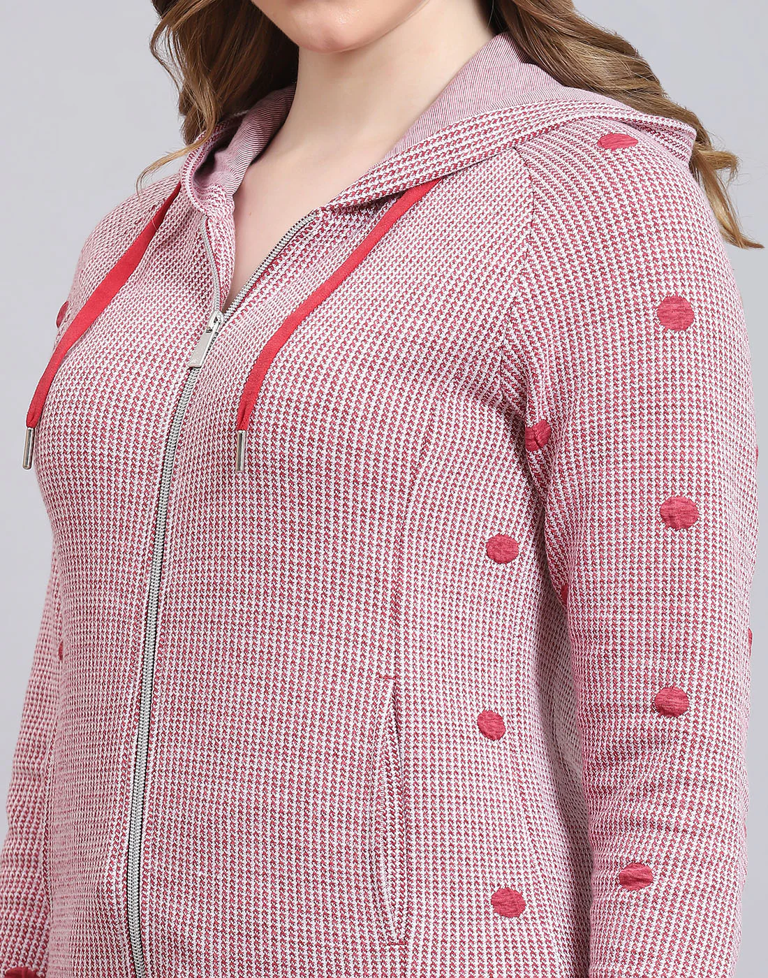 Women Pink Self Design Hooded Full Sleeve Tracksuit - Image 8