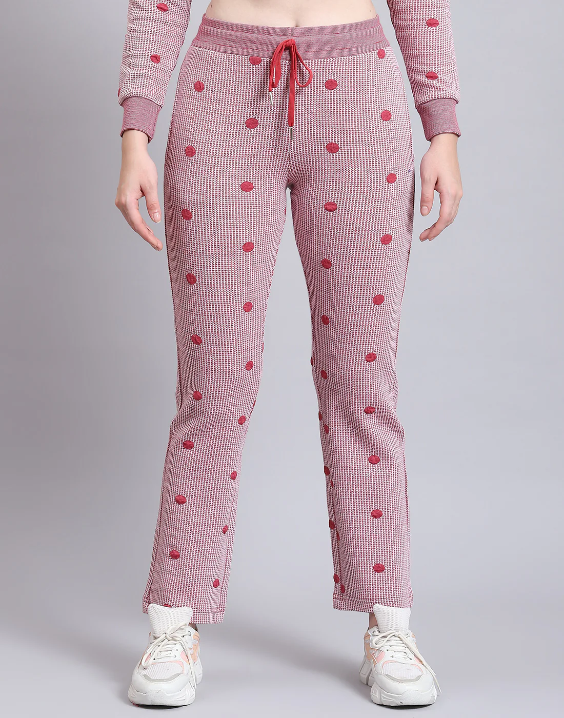 Women Pink Self Design Hooded Full Sleeve Tracksuit - Image 9