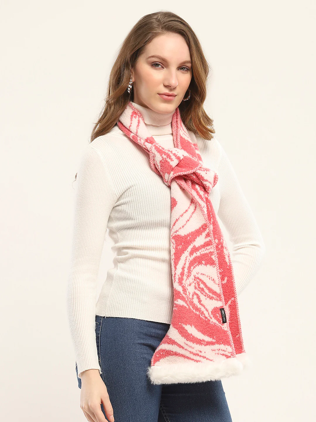Women Pink Self Design Muffler - Image 4
