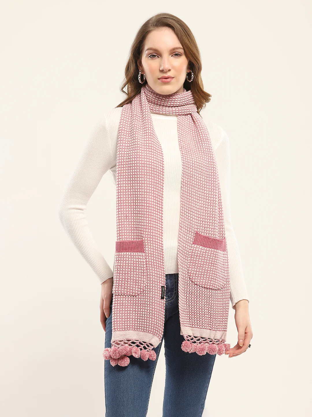 Women Pink Self Design Muffler - Image 3