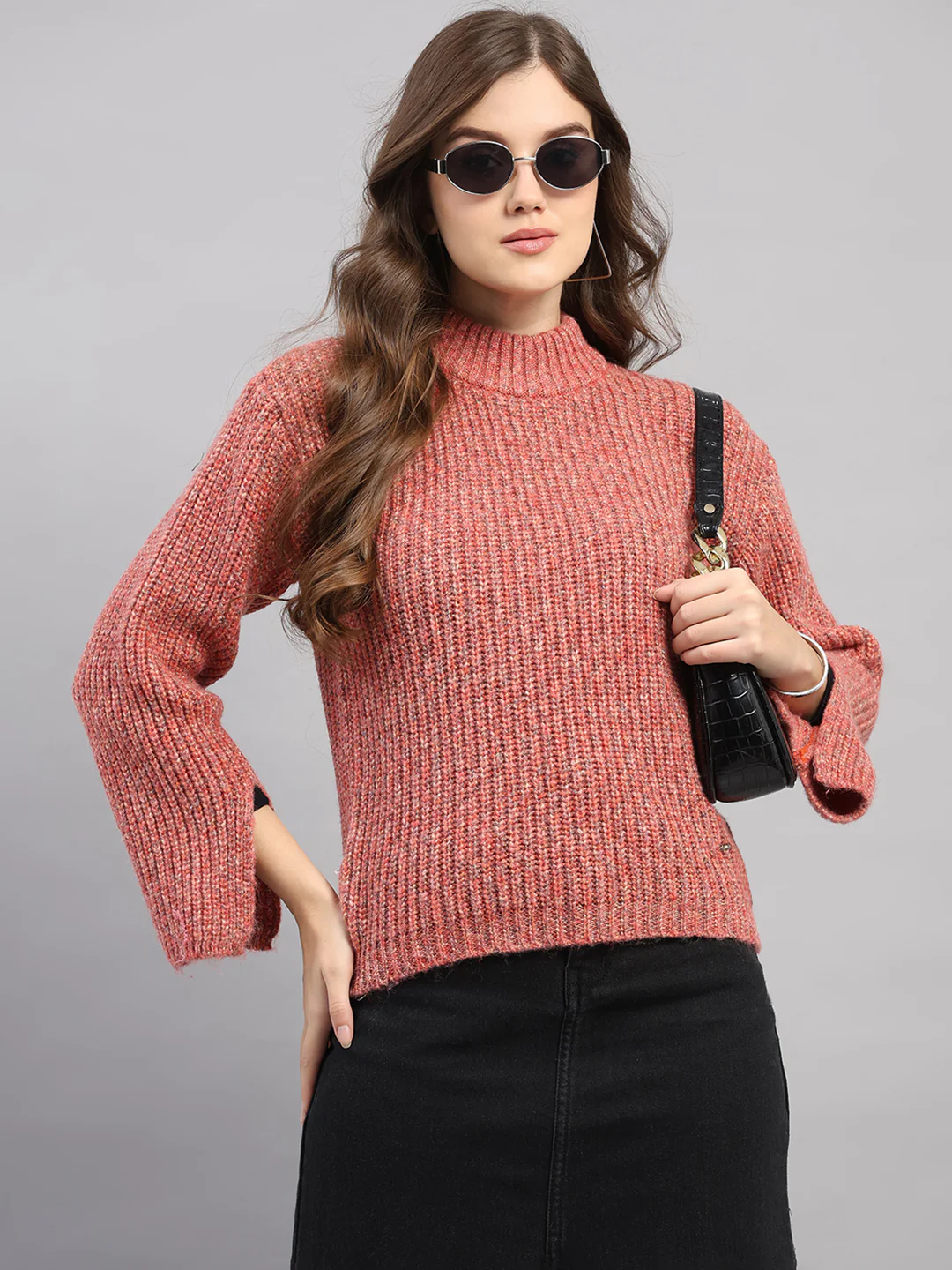 Women Pink Self Design Round Neck Full Sleeve Winter Top - Image 6