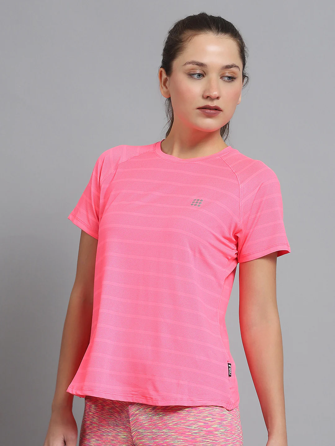 Rock.it Women Pink Self Design Round Neck Half Sleeve Top - Image 3