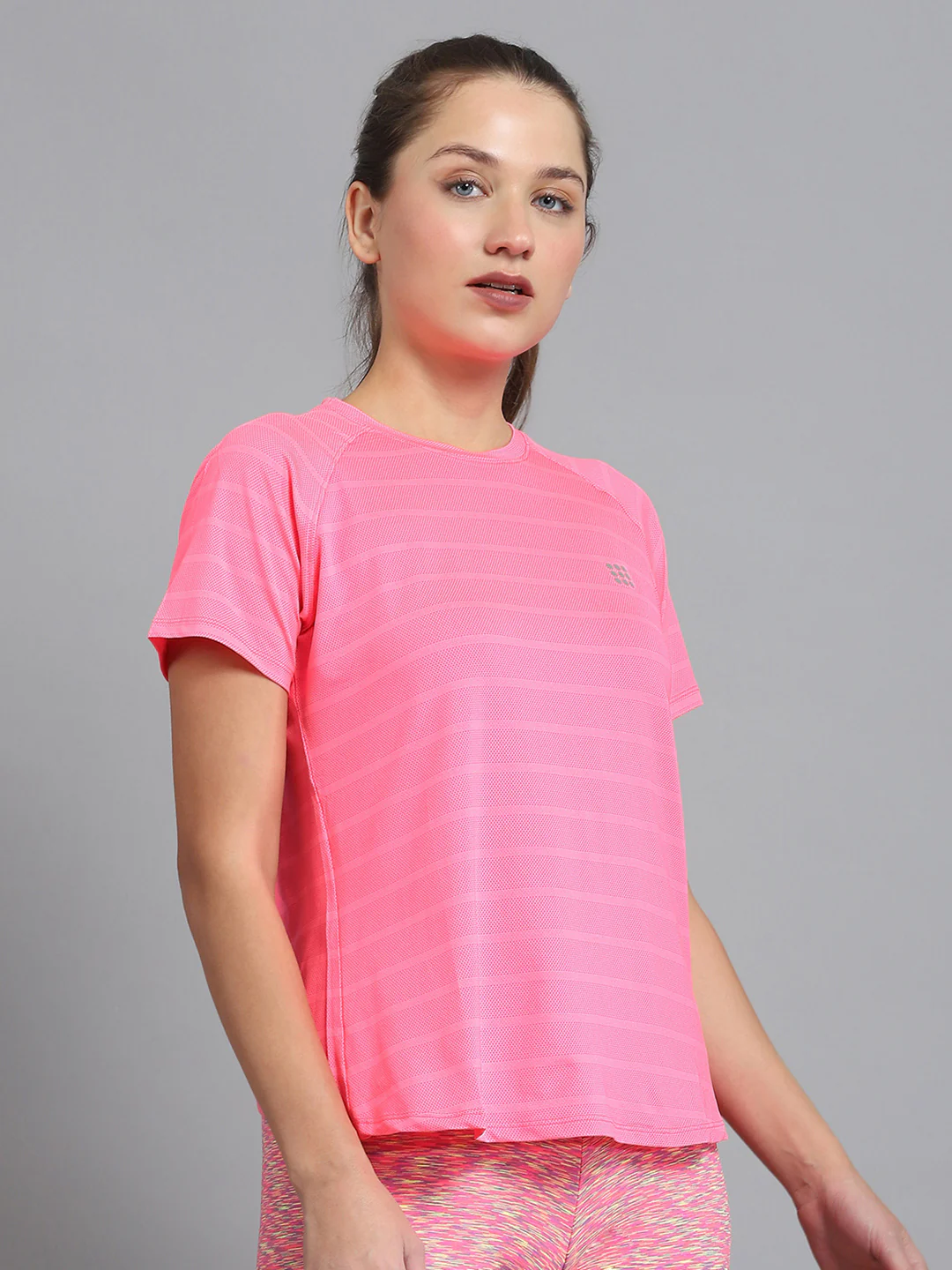 Rock.it Women Pink Self Design Round Neck Half Sleeve Top - Image 4