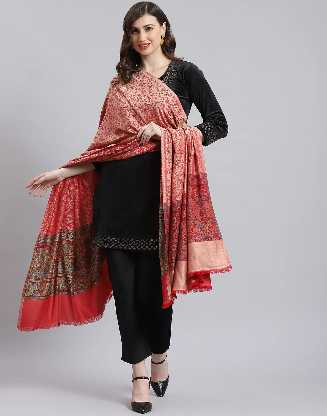 Women Pink Self Design Shawl - Image 2