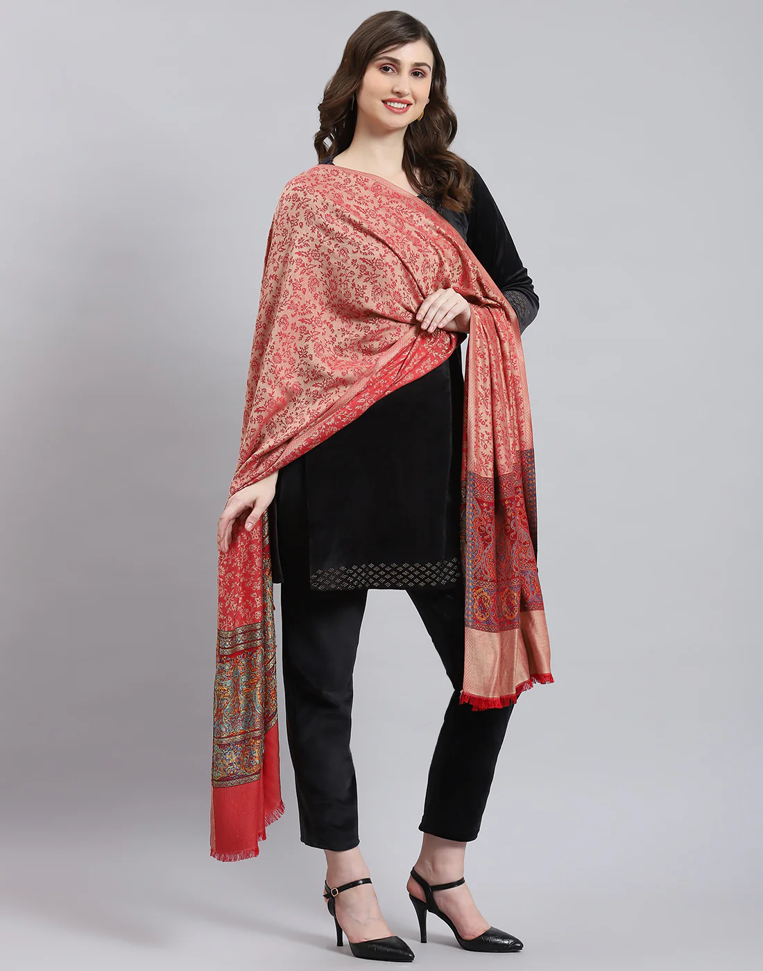 Women Pink Self Design Shawl - Image 4