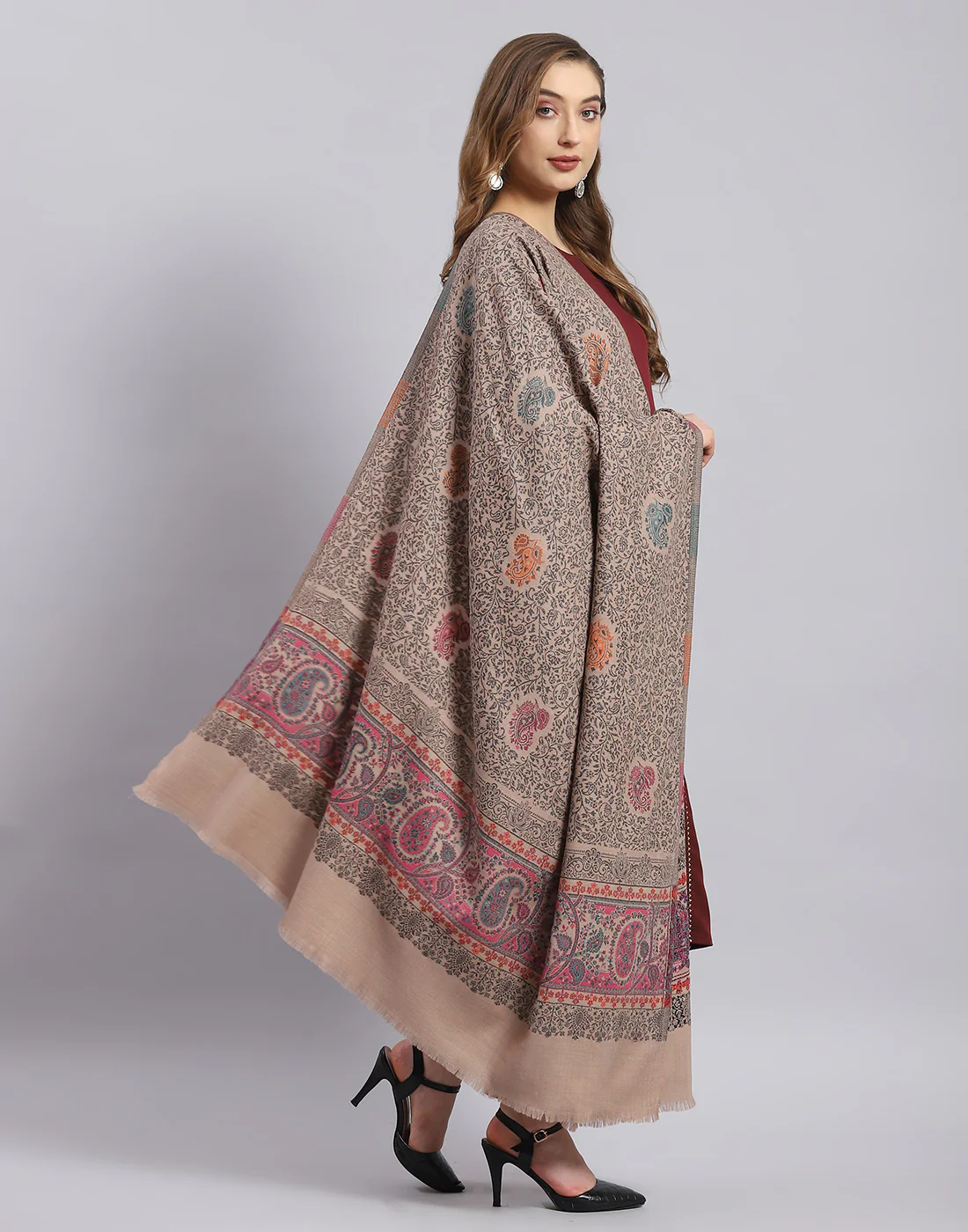 Women Pink Self Design Shawl - Image 2