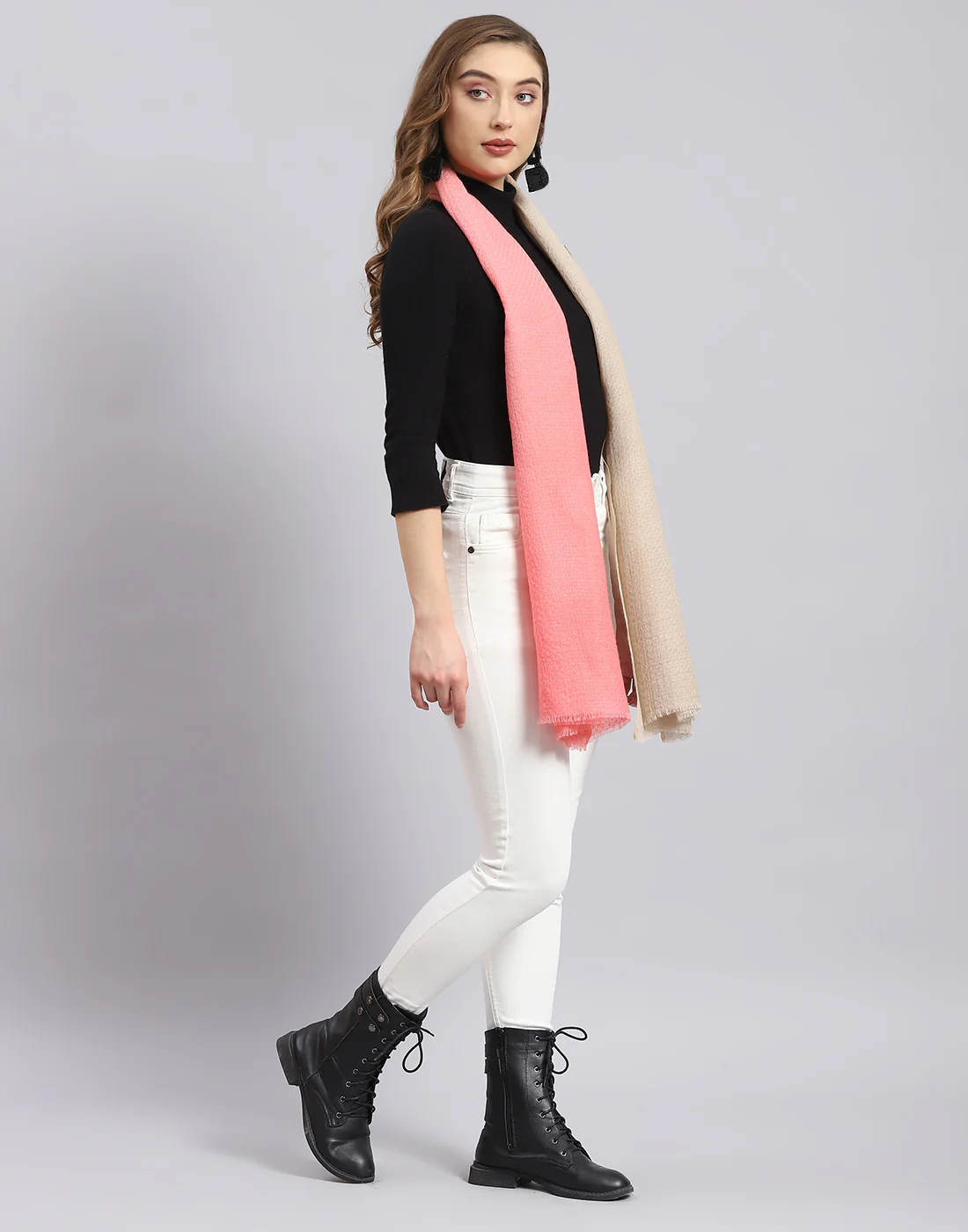 Women Pink Self Design Stole - Image 5