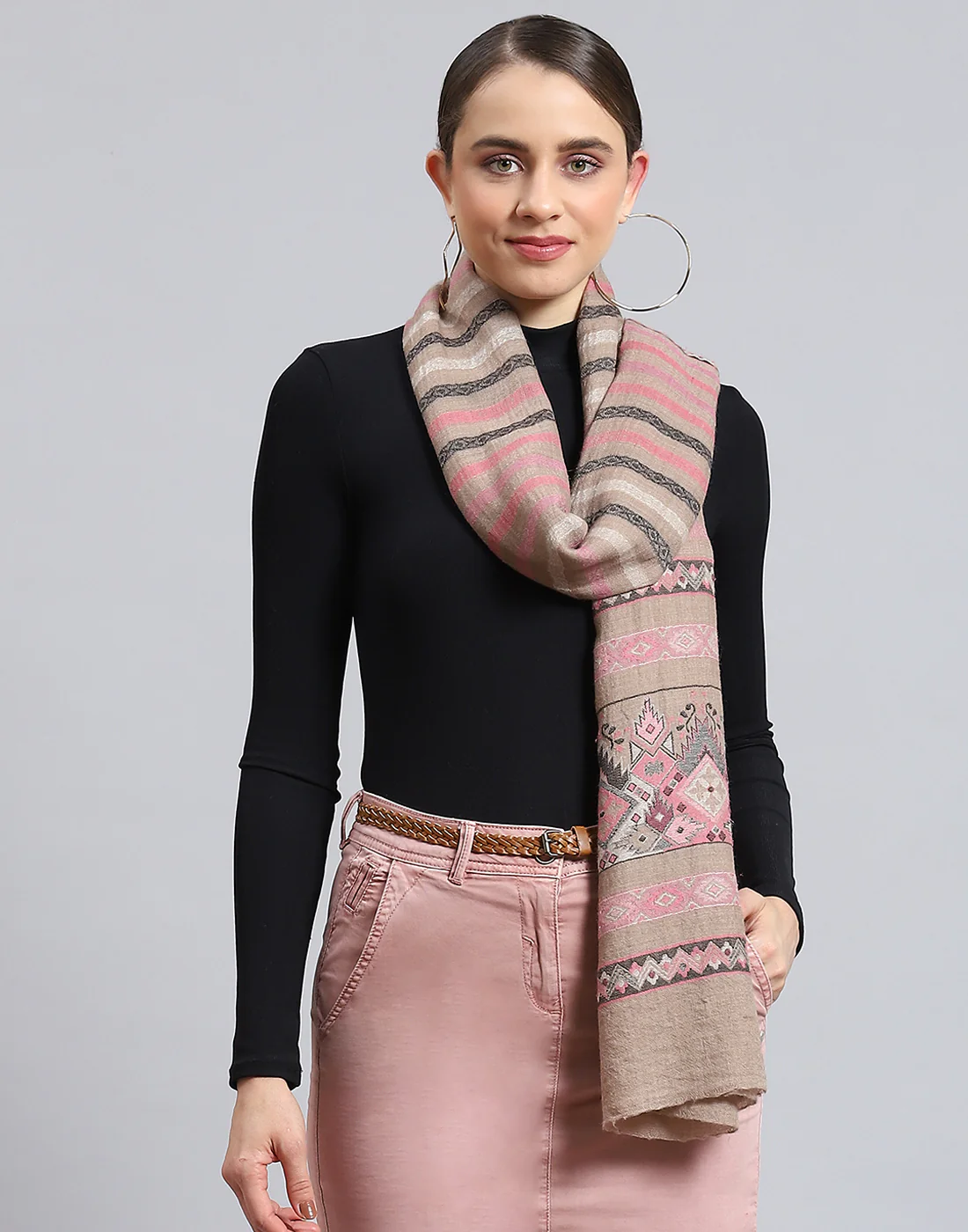 Women Pink Self Design Stole - Image 2