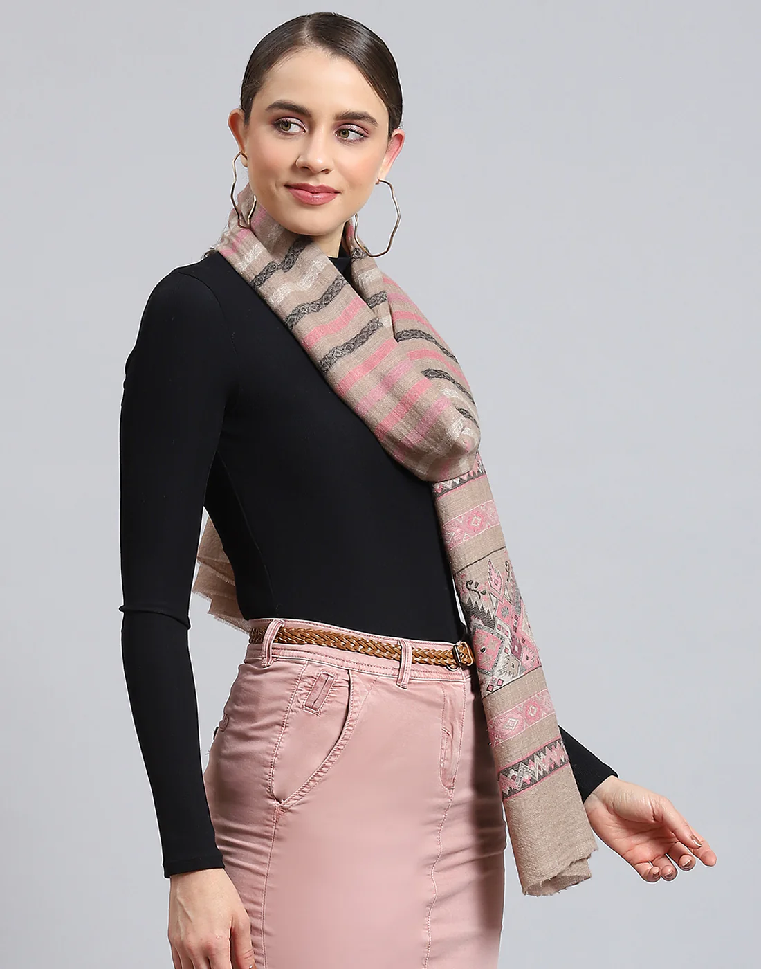 Women Pink Self Design Stole - Image 4
