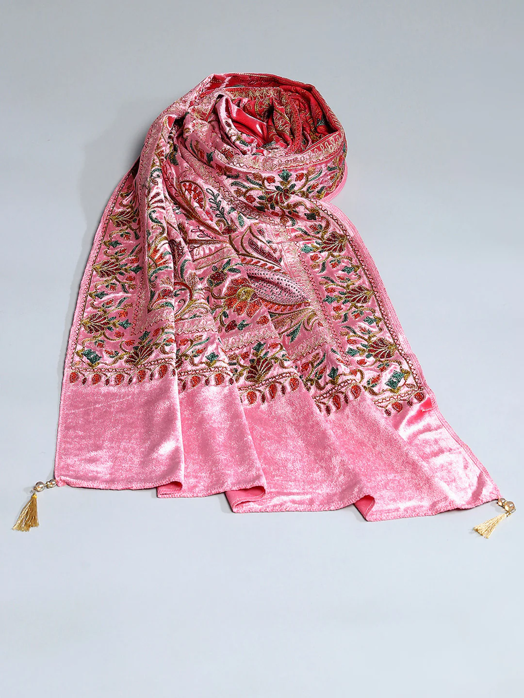 Women Pink Self Design Stole - Image 6