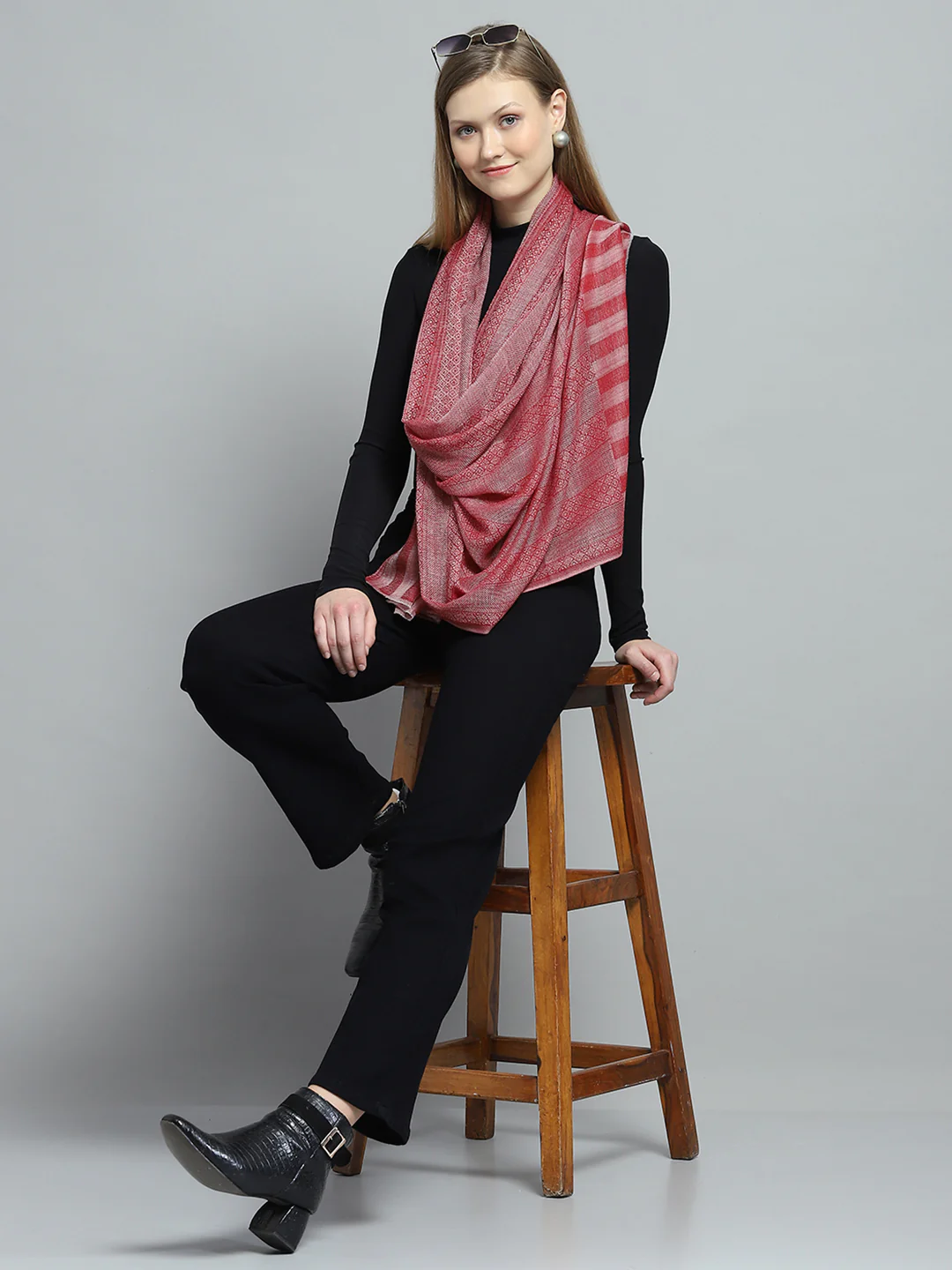 Women Pink Self Design Stole - Image 2