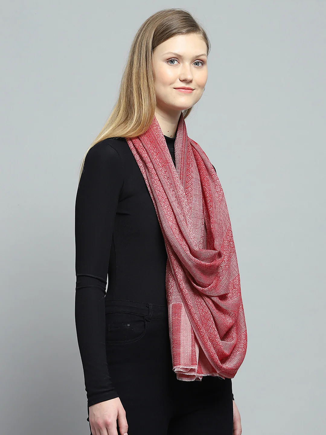 Women Pink Self Design Stole - Image 4