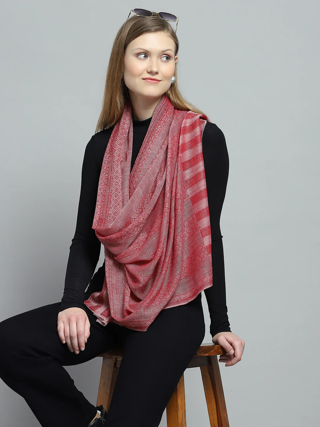 Women Pink Self Design Stole - Image 6