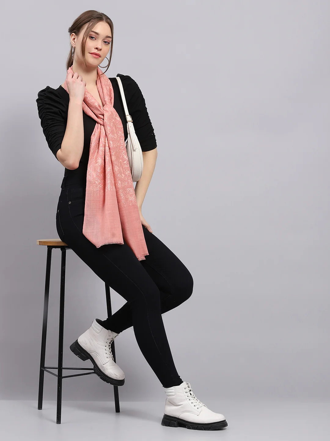 Women Pink Self Design Stole - Image 2