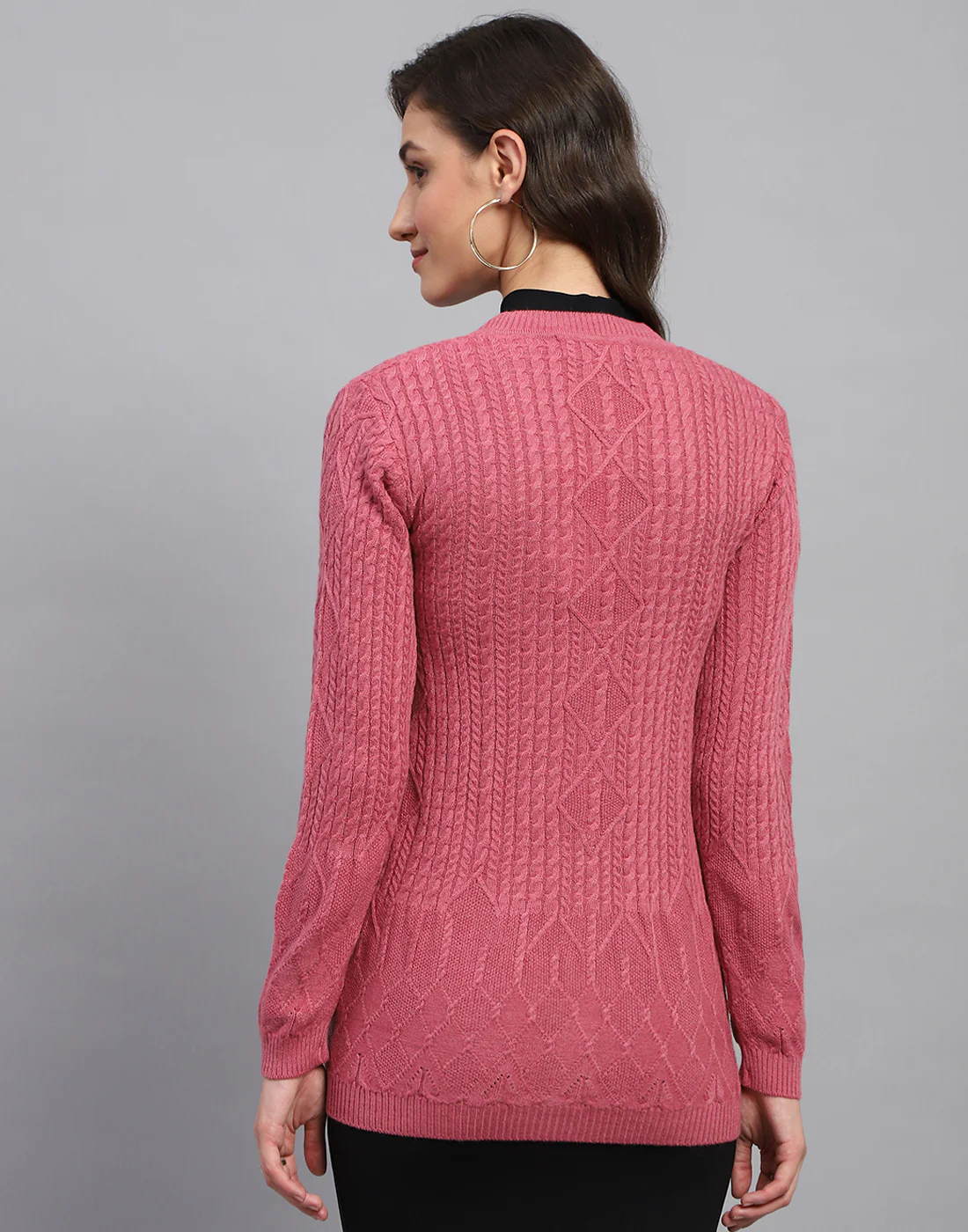 Women Pink Self Design V Neck Full Sleeve Cardigan - Image 5