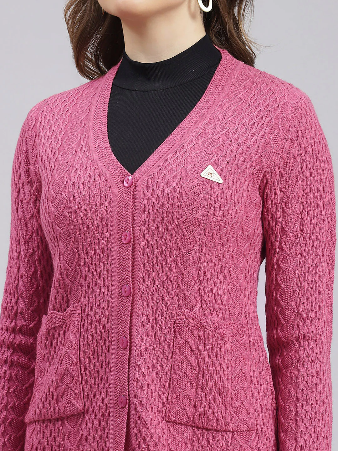 Women Pink Self Design Wool blend Cardigan - Image 6